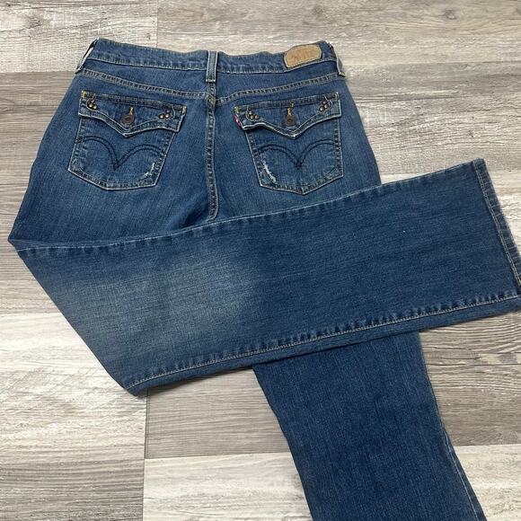 Levis 515 Faded Blue Womens 6 M Gold Studs Flap Pockets Mid Rise Bootcut Jeans - Picture 1 of 13
